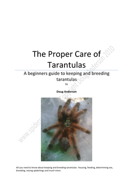 The Proper Care of Tarantulas a Beginners Guide to Keeping and Breeding Tarantulas By