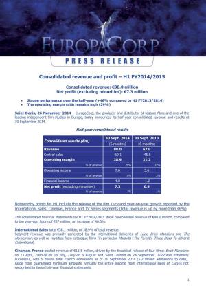 Consolidated Revenue and Profit – H1 FY2014/2015