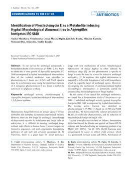 Identification of Phoslactomycin E As a Metabolite Inducing Hyphal Morphological Abnormalities in Aspergillus Fumigatus IFO 5840