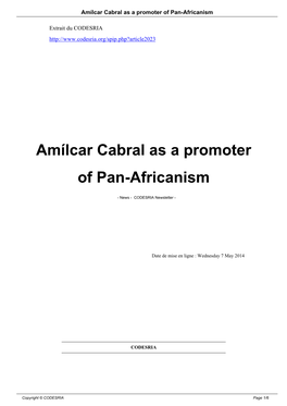 Amílcar Cabral As a Promoter of Pan-Africanism