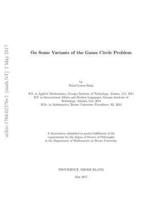 On Some Variants of the Gauss Circle Problem” by David Lowry-Duda, Ph.D., Brown University, May 2017