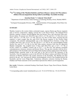 40Ar/39Ar Dating of the Mumbai Tholeiites and Panvel Flexure: Intense 62.5 Ma Onshore- Offshore Deccan Magmatism During India-Laxmi Ridge -Seychelles Breakup