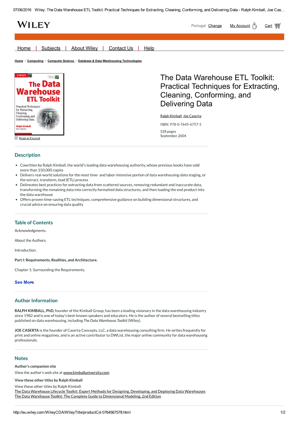 The Data Warehouse ETL Toolkit: Practical Techniques for Extracting, Cleaning, Conforming, and Delivering Data ­ Ralph Kimball, Joe Cas…