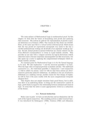 CHAPTER 1 the Main Subject of Mathematical Logic Is Mathematical