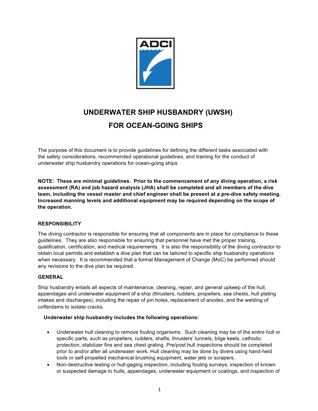 Underwater Ship Husbandry Guidelines