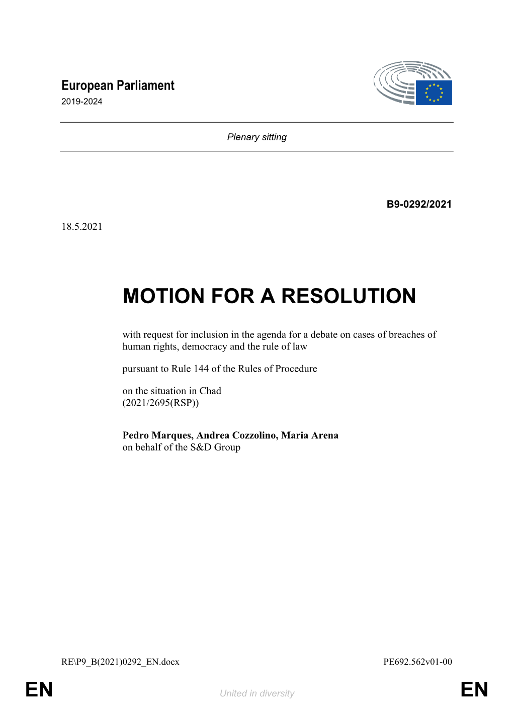 En En Motion for a Resolution