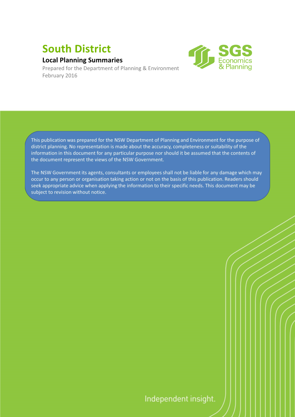 South District Local Planning Summaries Prepared for the Department of Planning & Environment February 2016