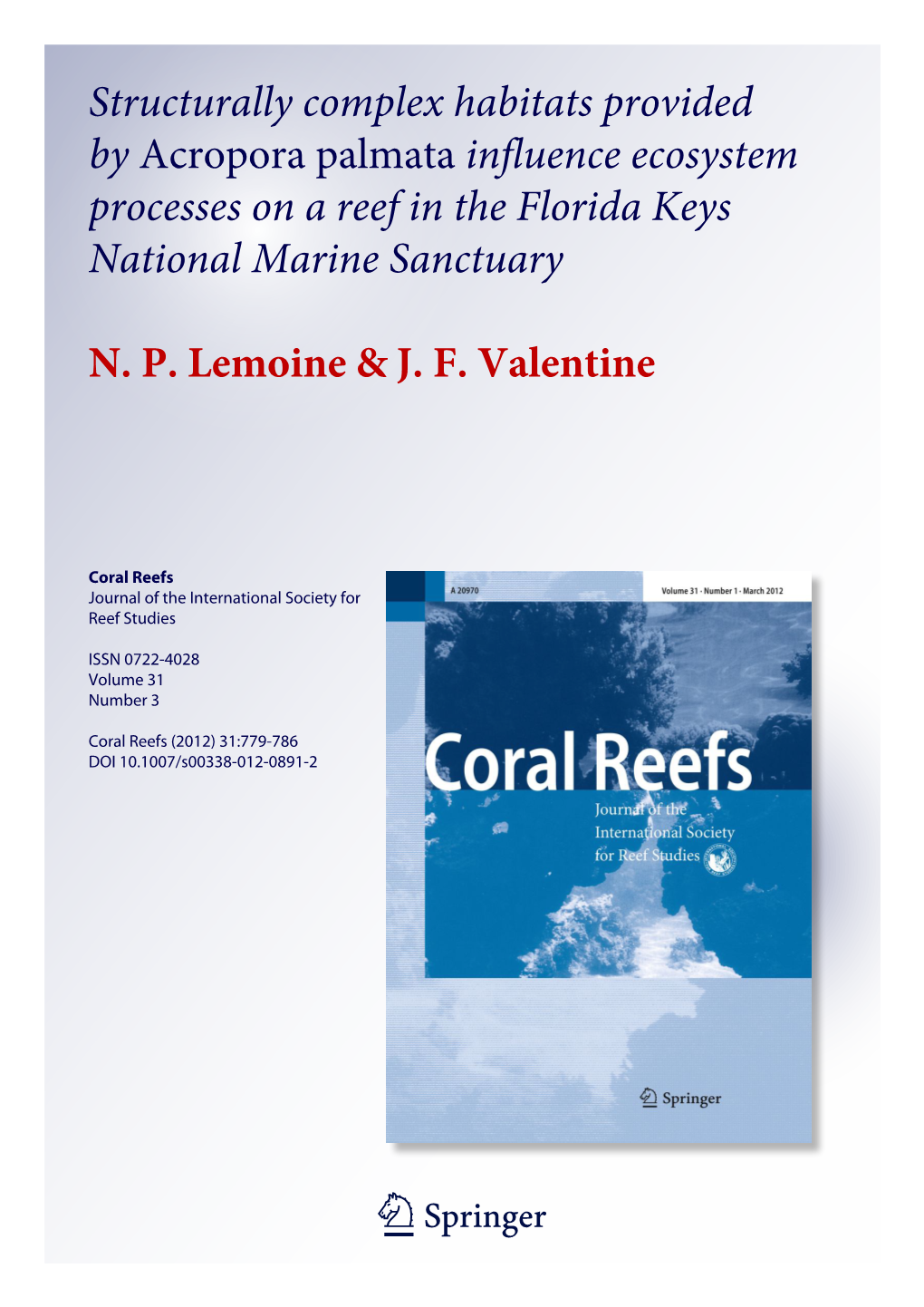 Coral Reefs Journal of the International Society for Reef Studies
