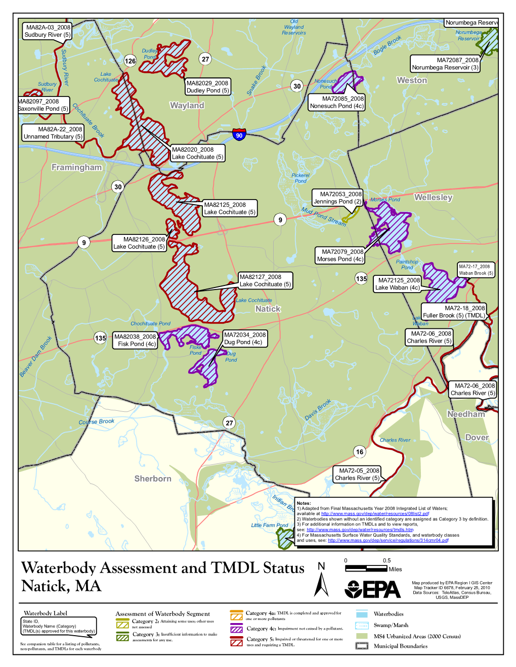 Natick, MA Waterbody Assessment, 305(B)/303(D), and Total Maximum