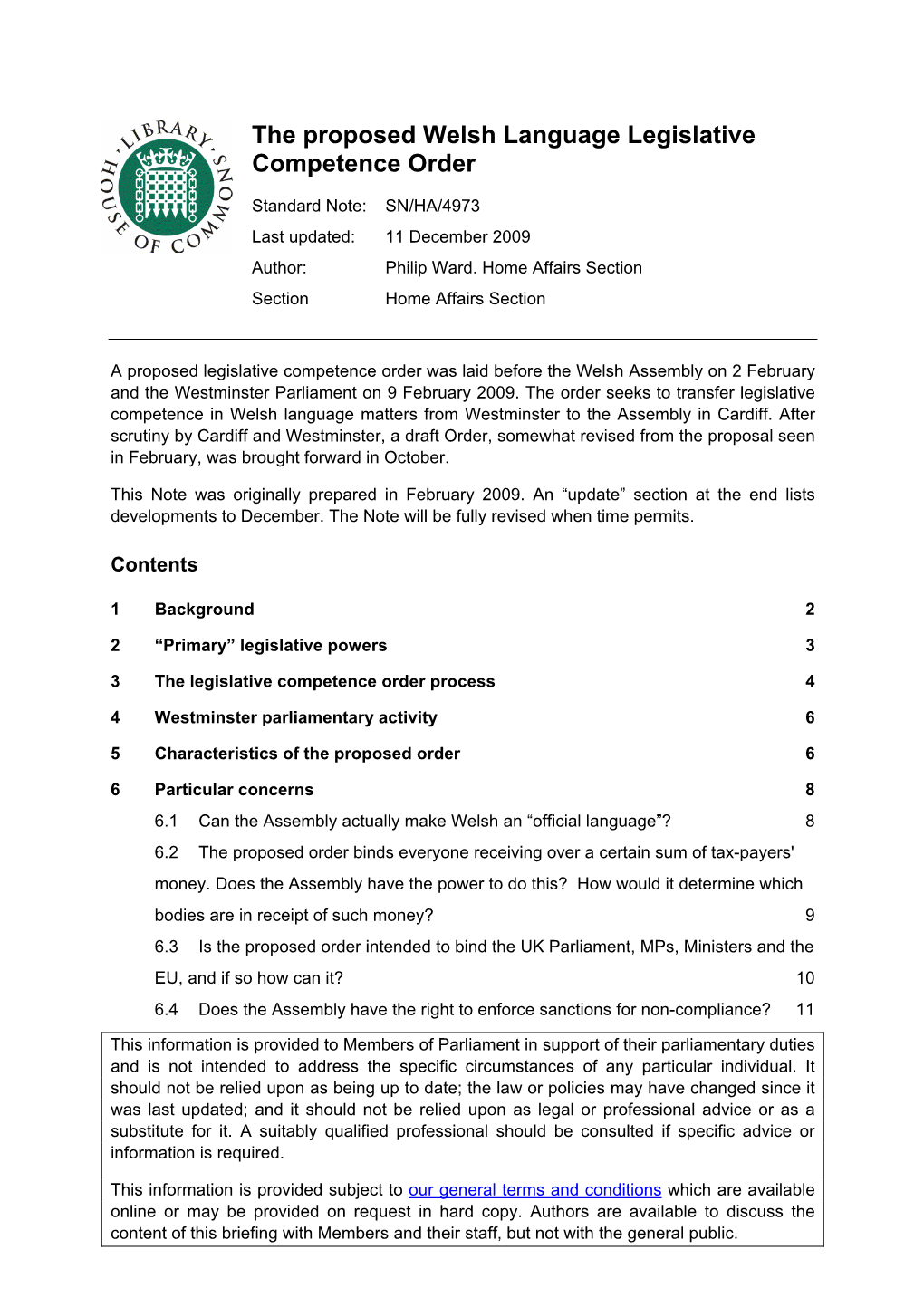 The Proposed Welsh Language Legislative Competence Order