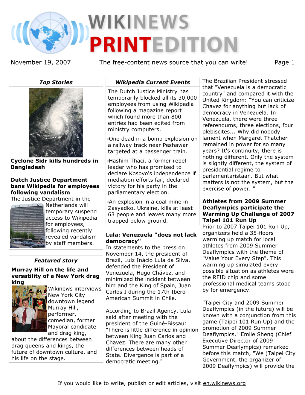 November 19, 2007 the Free-Content News Source That You Can Write! Page 1