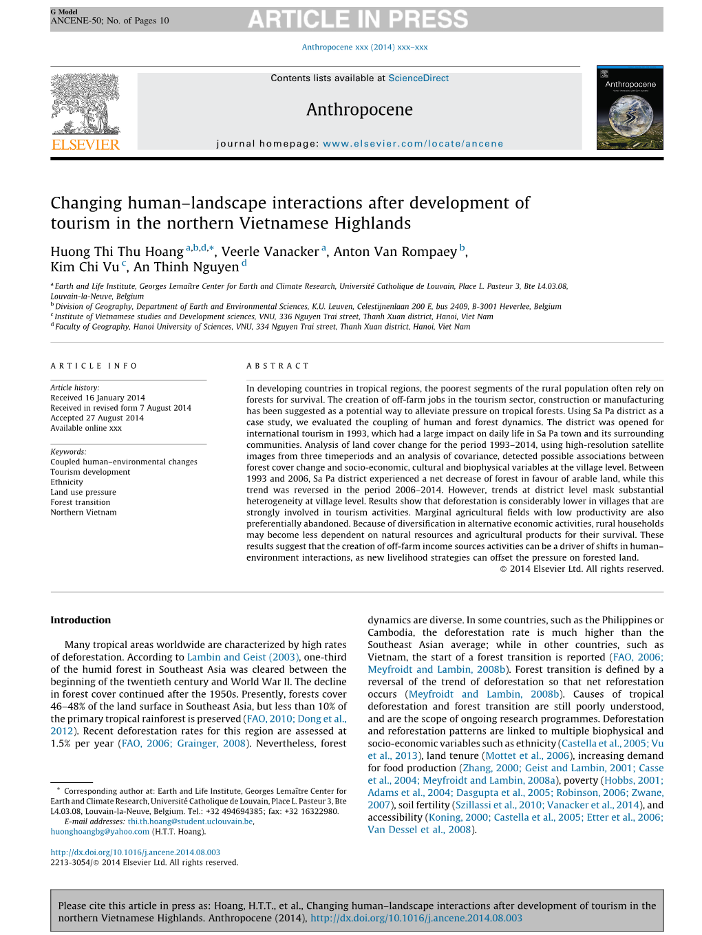 Changing Human–Landscape Interactions After Development Of
