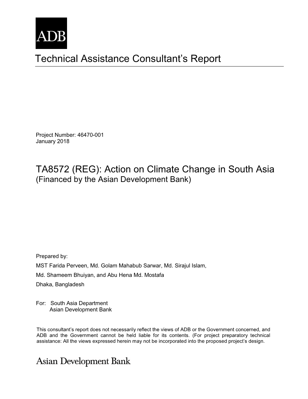 Technical Assistance Consultant's Report