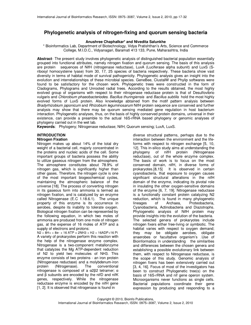 Phylogenetic Analysis of Nitrogen-Fixing and Quorum Sensing Bacteria