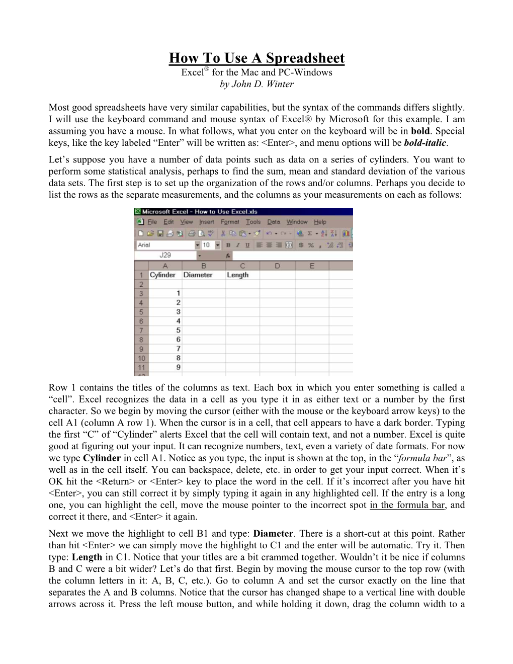 How to Use a Spreadsheet Excel® for the Mac and PC-Windows by John D