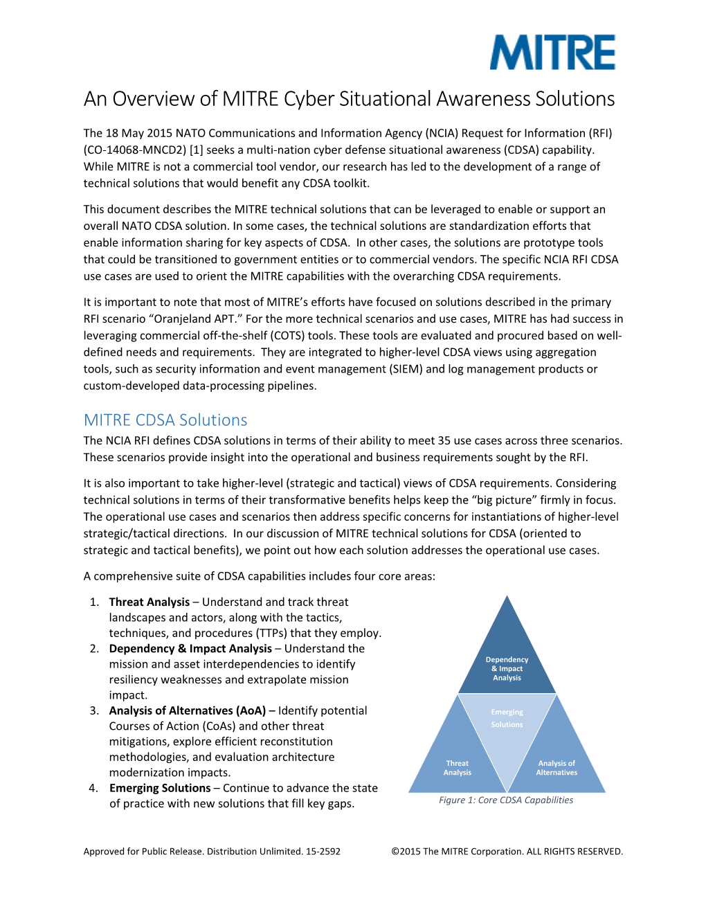 An Overview of MITRE Cyber Situational Awareness Solutions