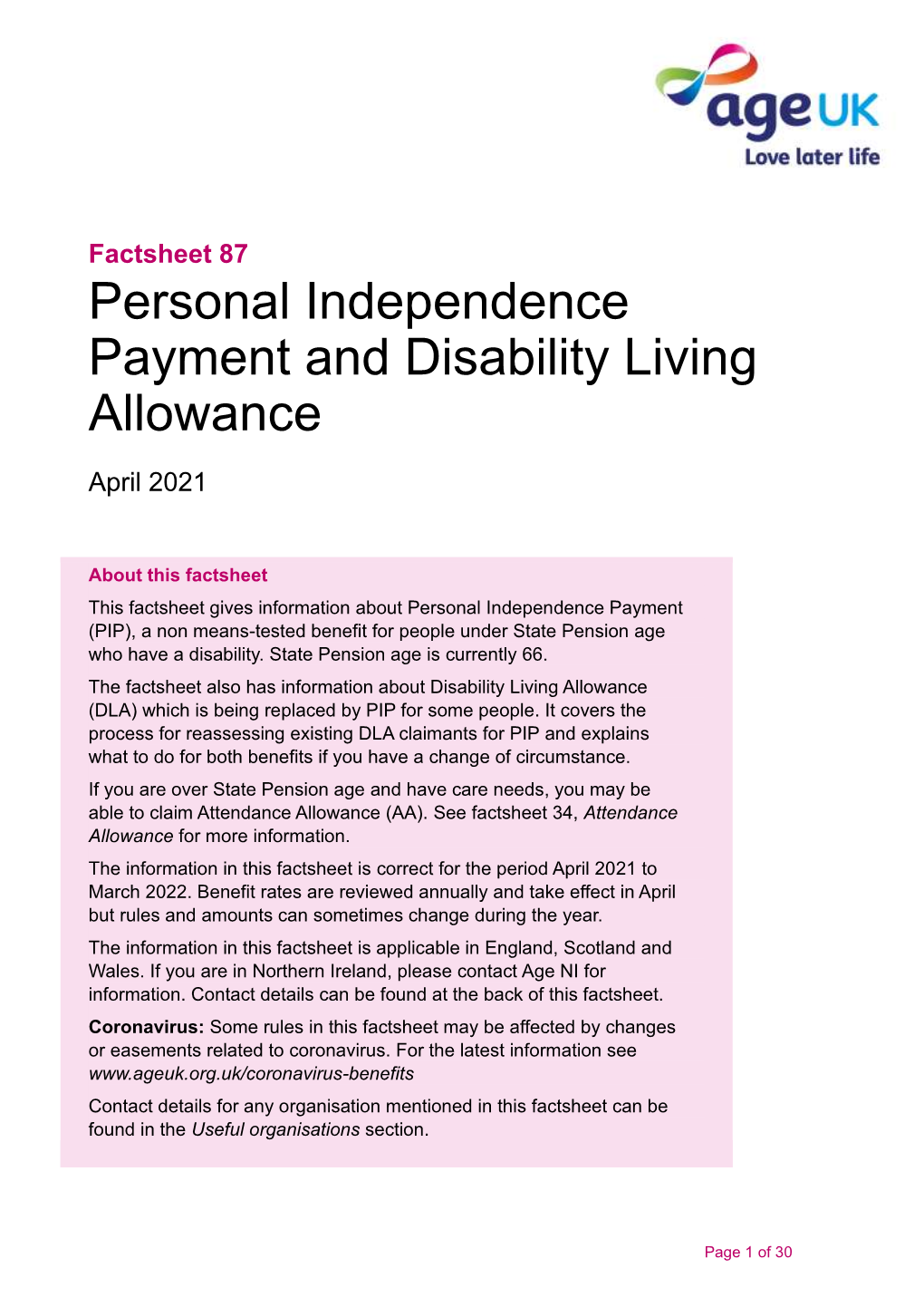 Personal Independence Payment and Disability Living Allowance