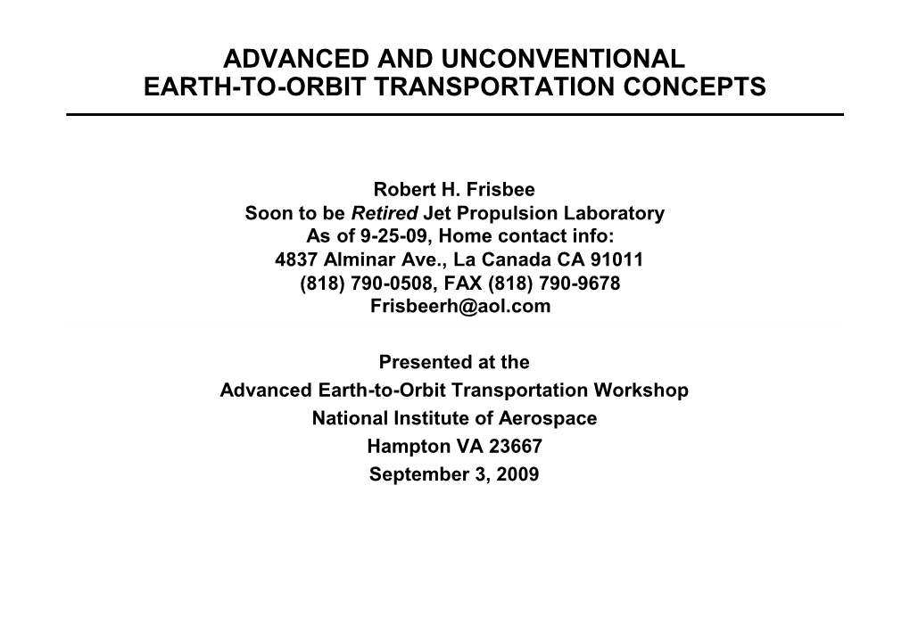 Advanced and Unconventional Earth-To-Orbit Transportation Concepts