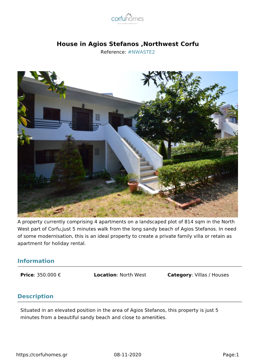 House in Agios Stefanos ,Northwest Corfu Reference: #NWASTE2