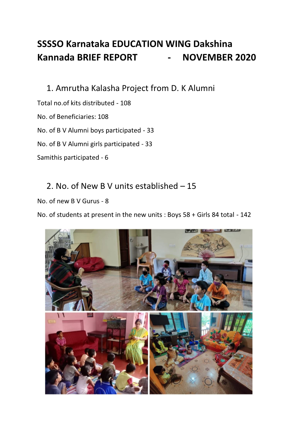 SSSSO Karnataka EDUCATION WING Dakshina Kannada BRIEF REPORT - NOVEMBER 2020