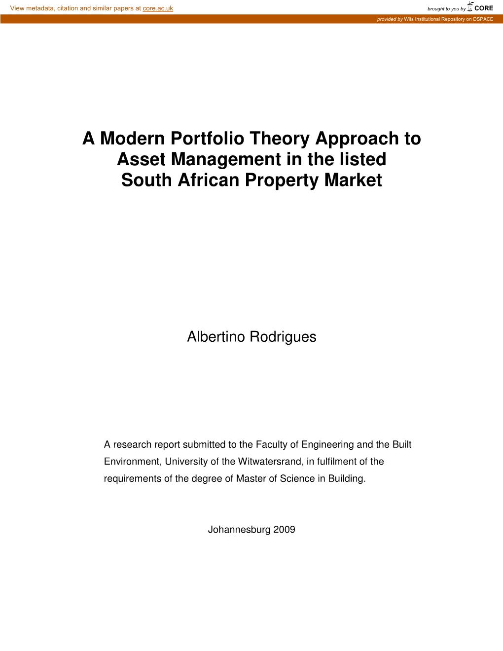 A Modern Portfolio Theory Approach to Asset Management in the Listed South African Property Market