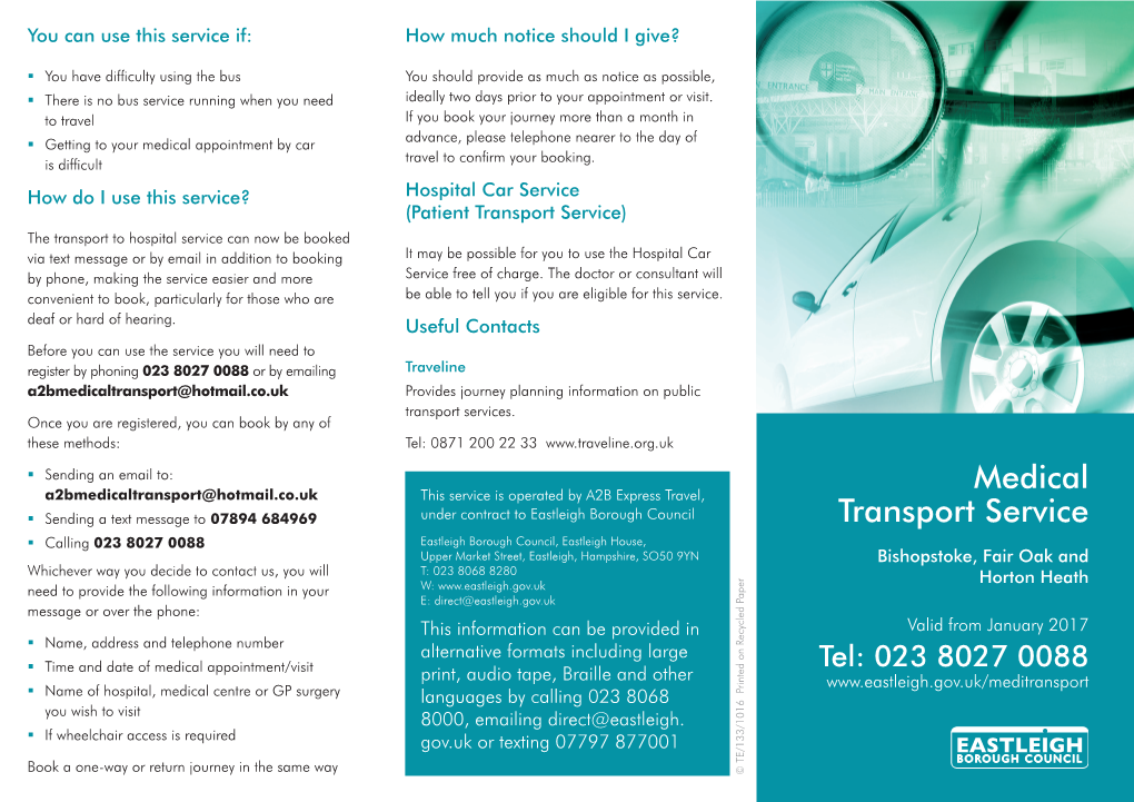 Medical Transport Service GP Surgery One Way GP Surgery One Way