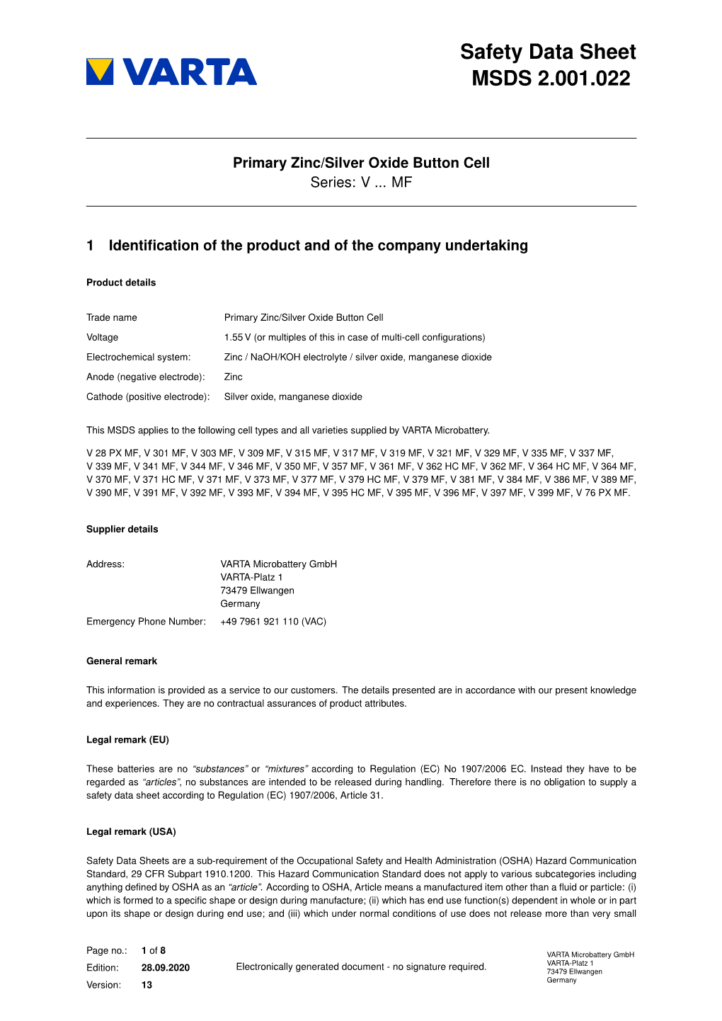 Safety Data Sheet MSDS 2.001.022