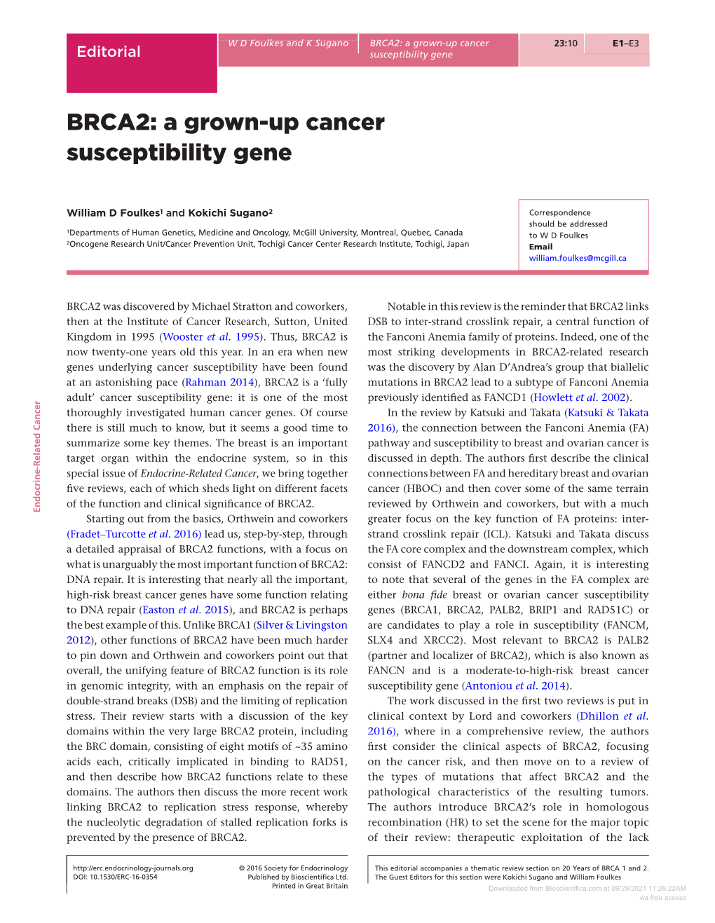 BRCA2: a Grown-Up Cancer Susceptibility Gene