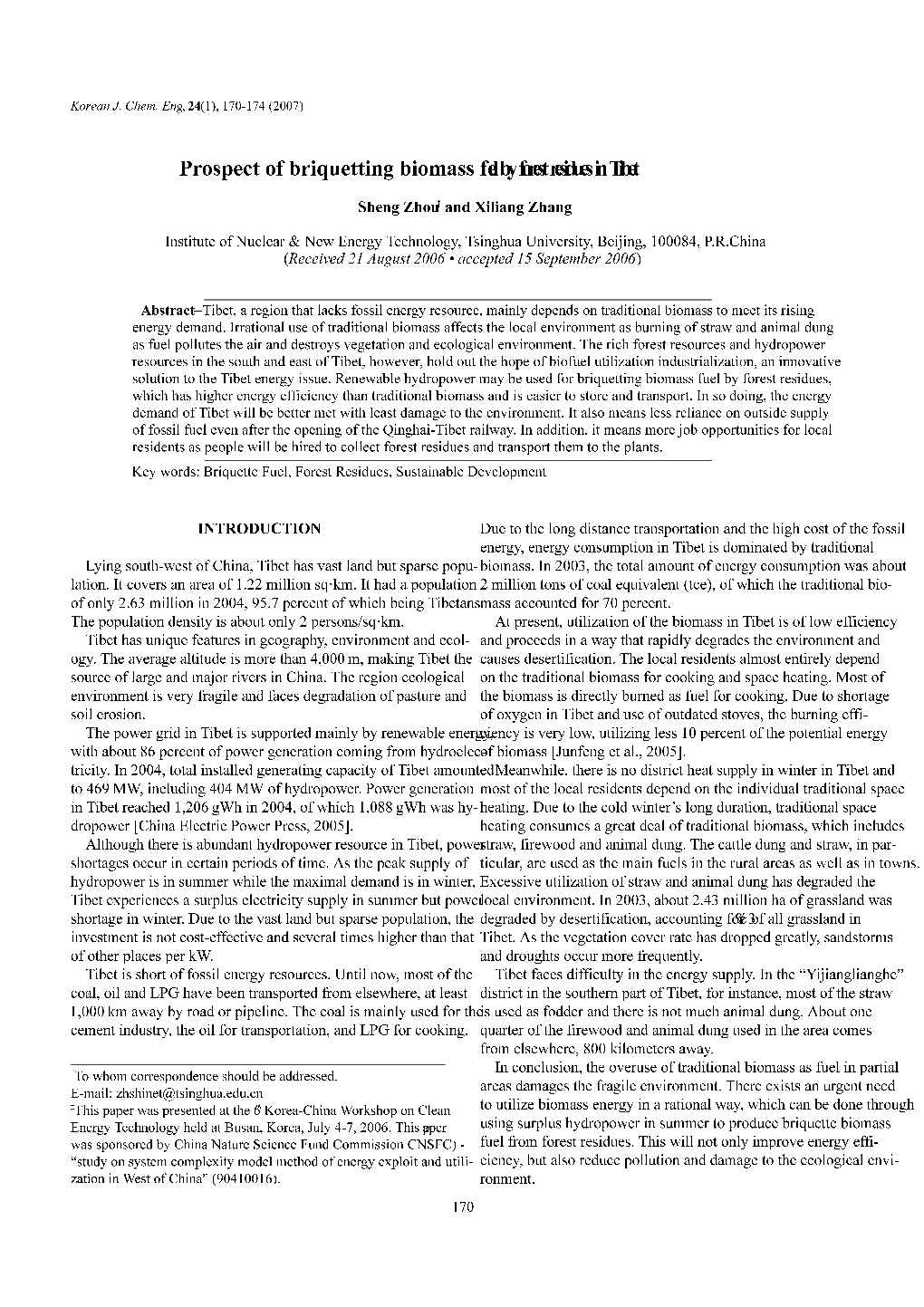 Prospect of Briquetting Biomass Fuel by Forest Residues in Tibet