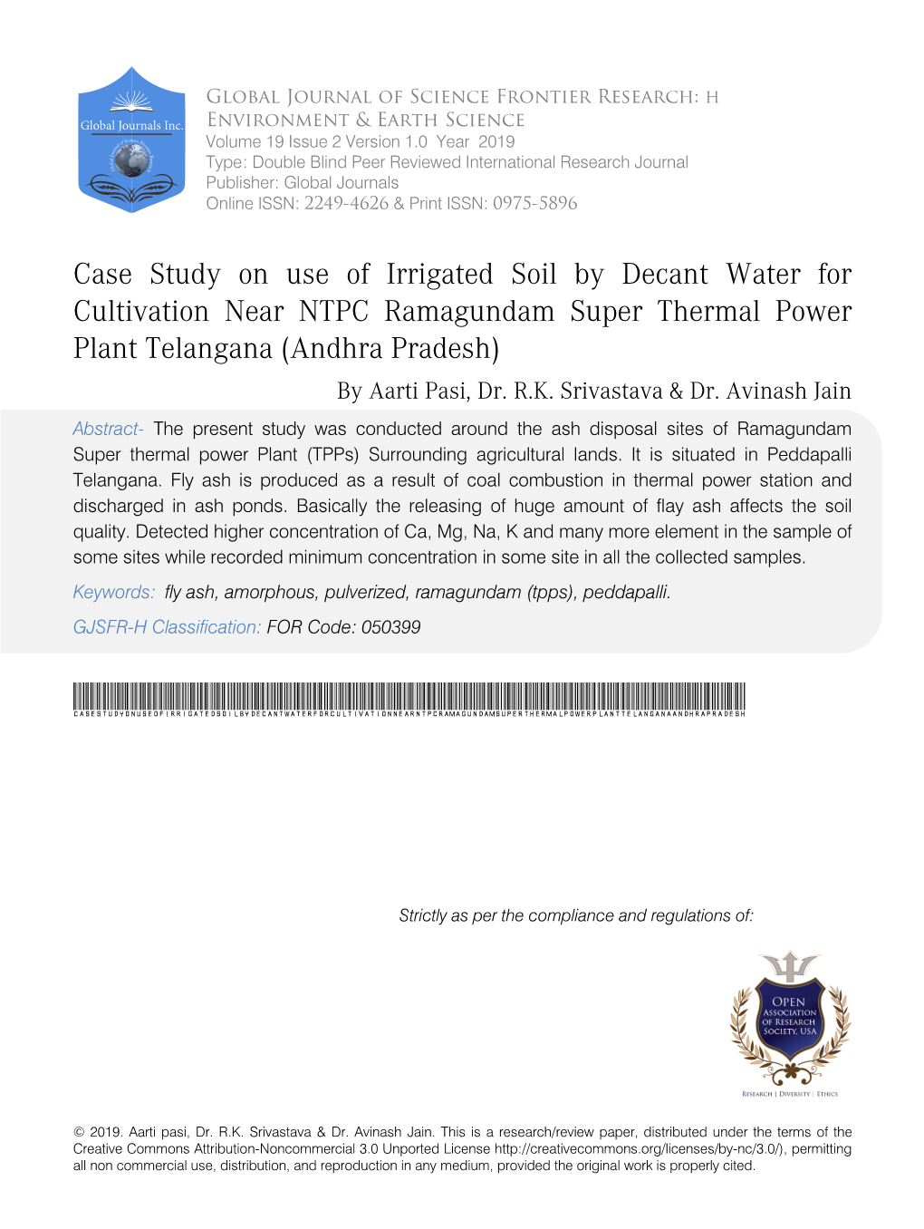 Case Study on Use of Irrigated Soil by Decant Water for Cultivation Near NTPC Ramagundam Super Thermal Power Plant Telangana (Andhra Pradesh)