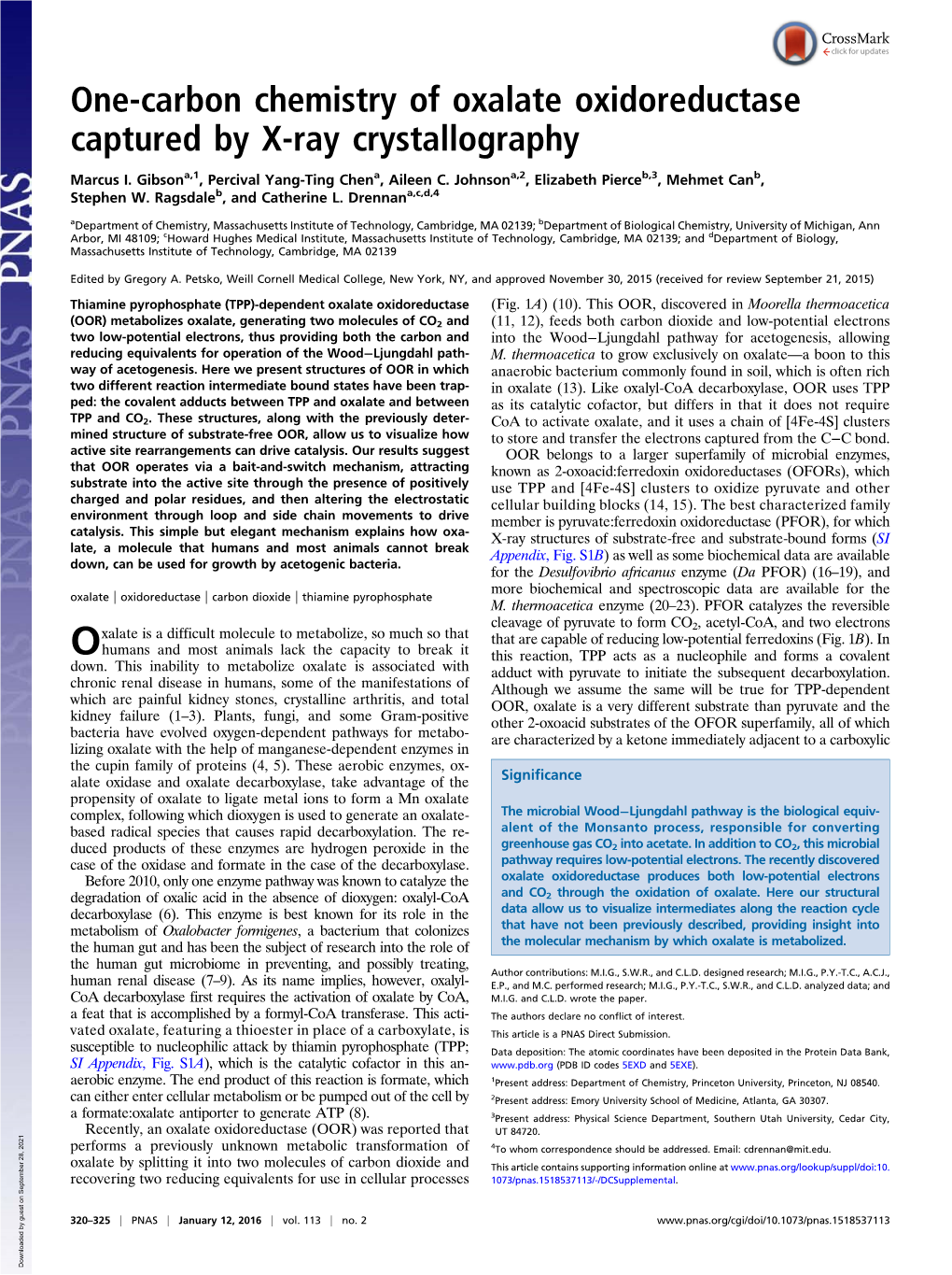 One-Carbon Chemistry of Oxalate Oxidoreductase Captured by X-Ray Crystallography