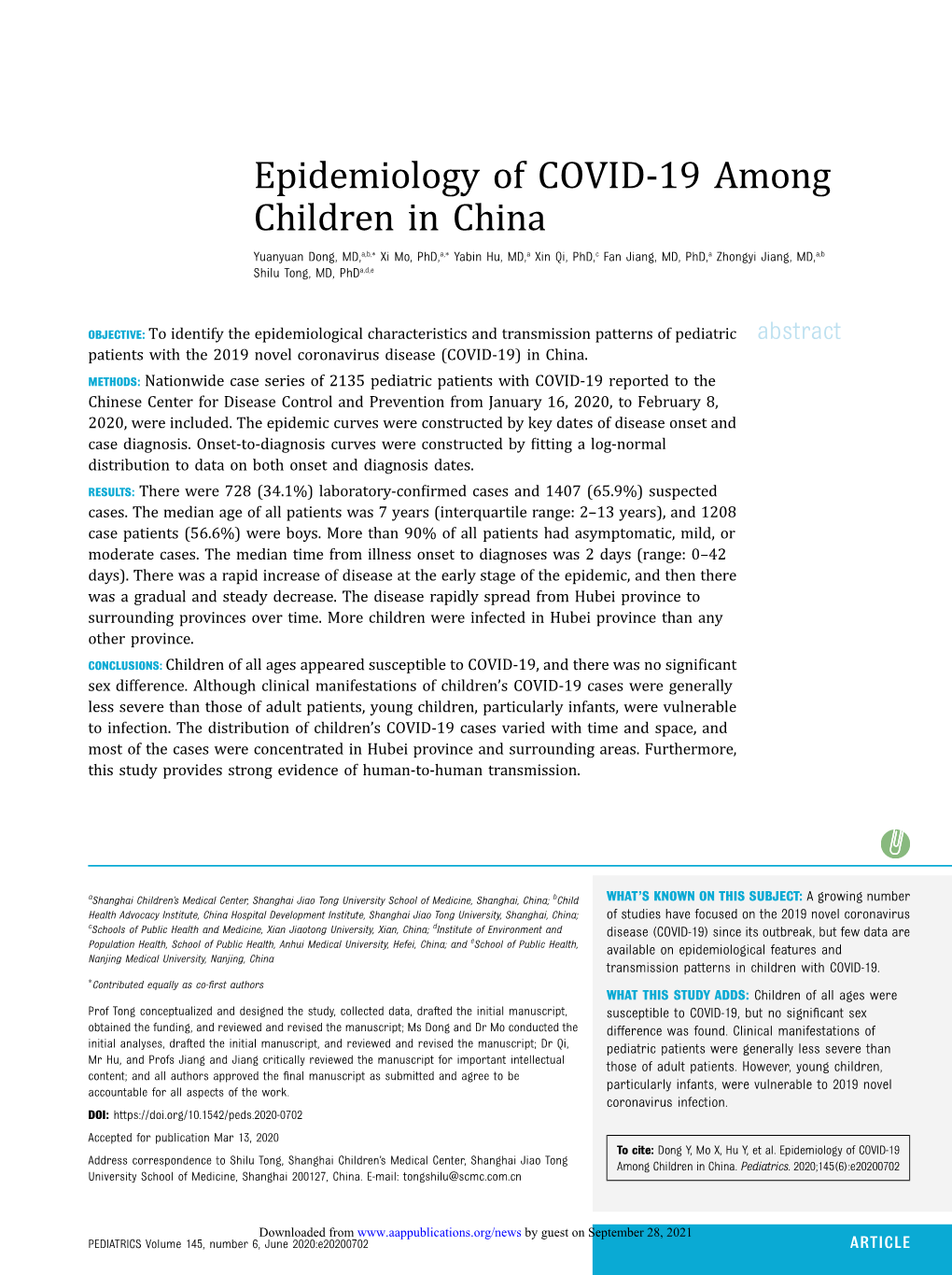 Epidemiology of COVID-19 Among