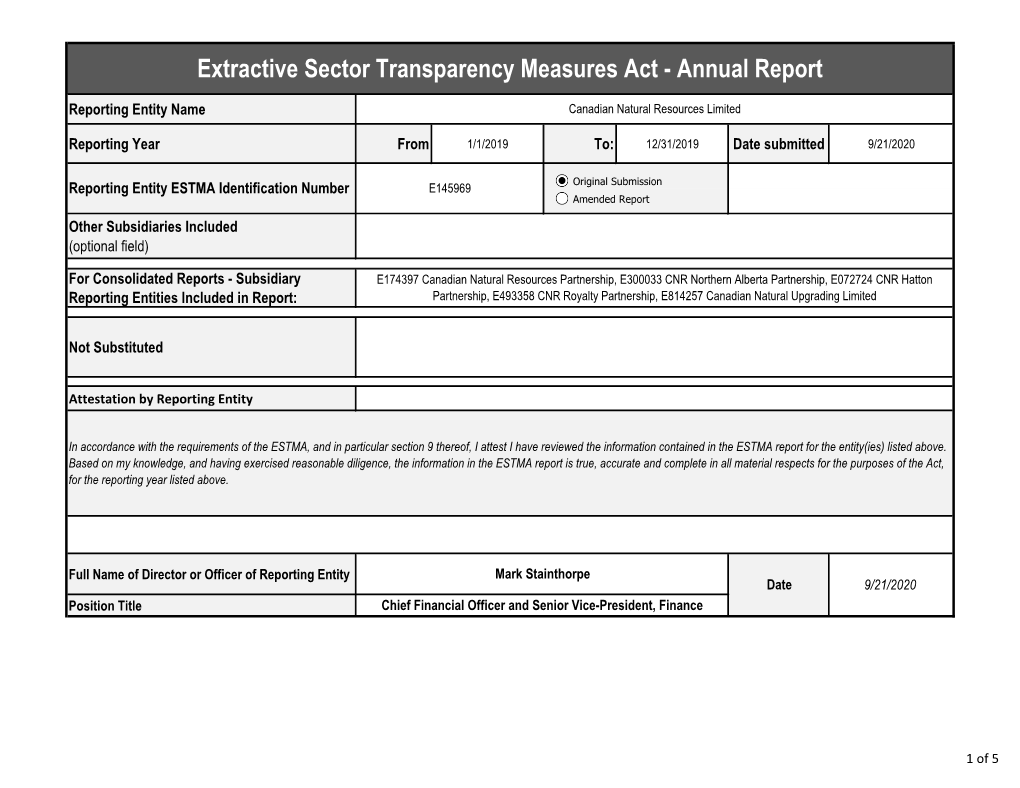 Extractive Sector Transparency Measures Act - Annual Report