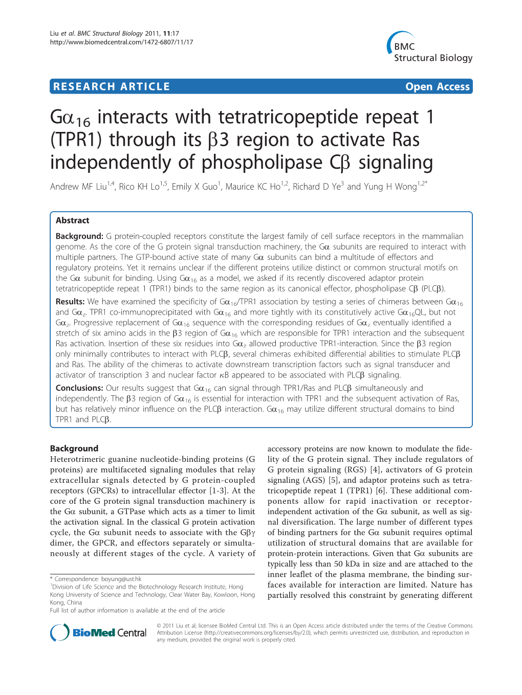 Ga16 Interacts with Tetratricopeptide Repeat 1