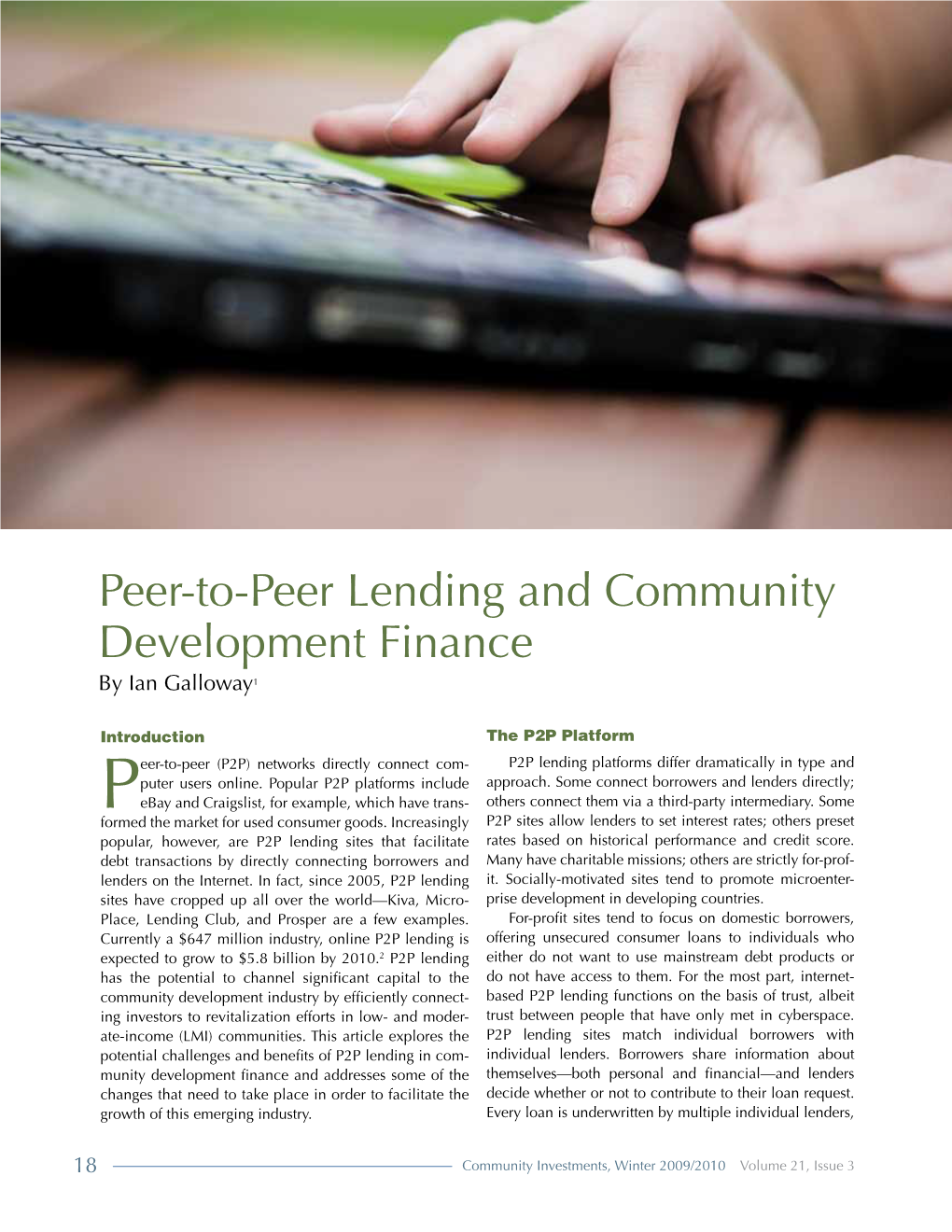 Peer-To-Peer Lending and Community Development Finance by Ian Galloway1