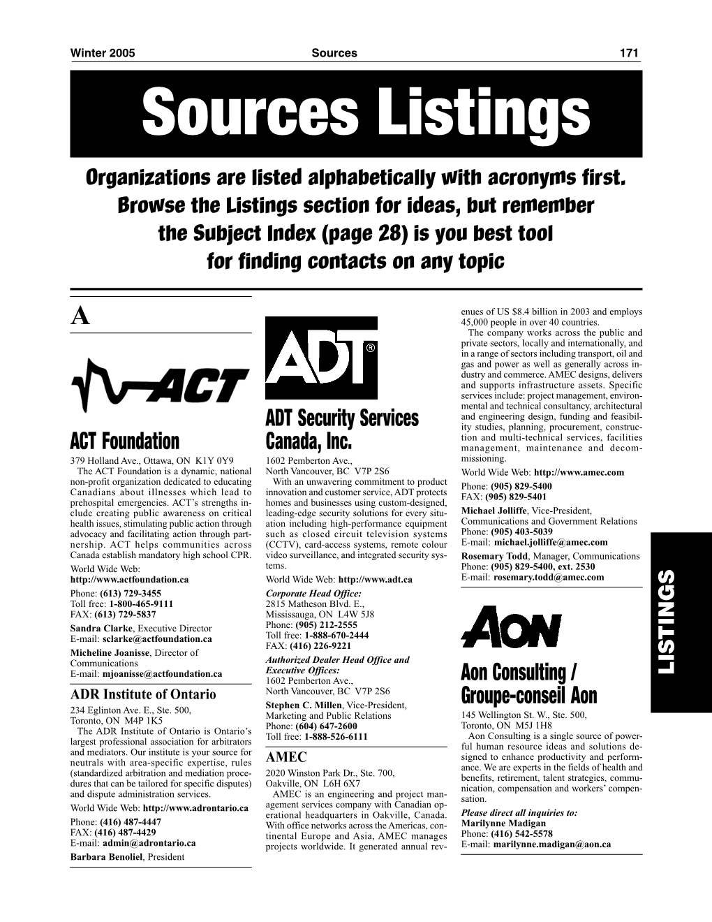 Listings Organizations Are Listed Alphabetically with Acronyms First