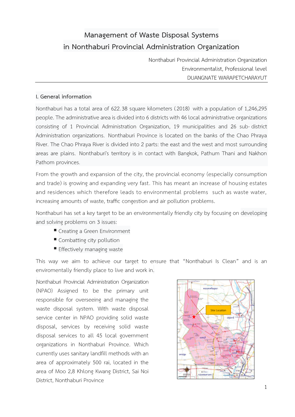 Management of Waste Disposal Systems in Nonthaburi Provincial