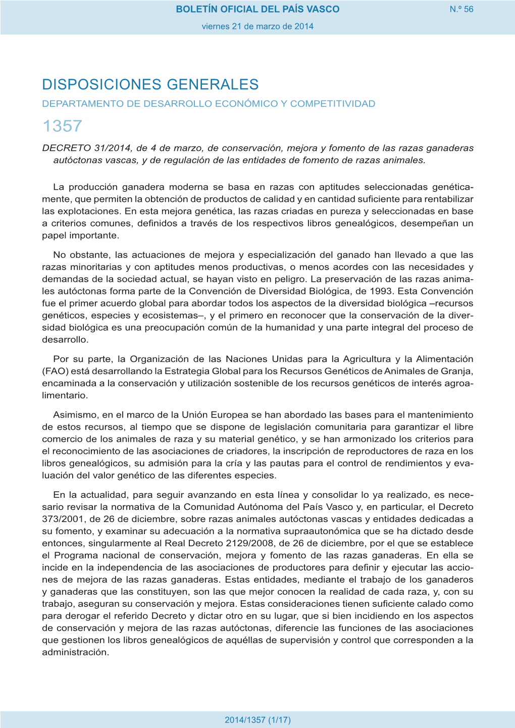 Decreto 31/2014, De 4 De Marzo, De