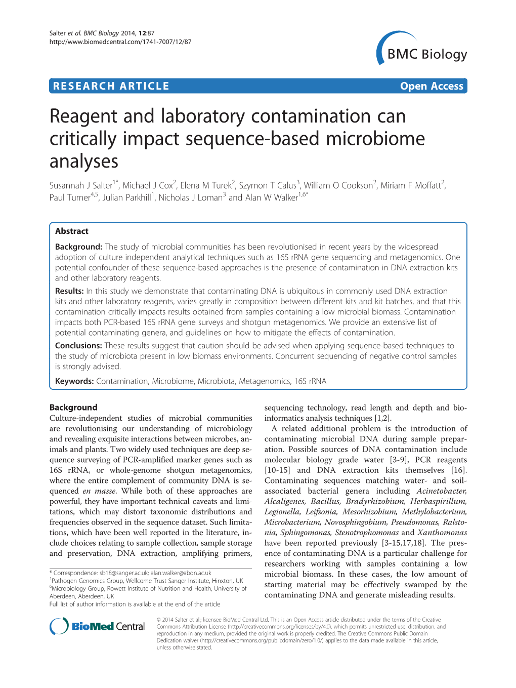 Reagent and Laboratory Contamination Can Critically Impact Sequence