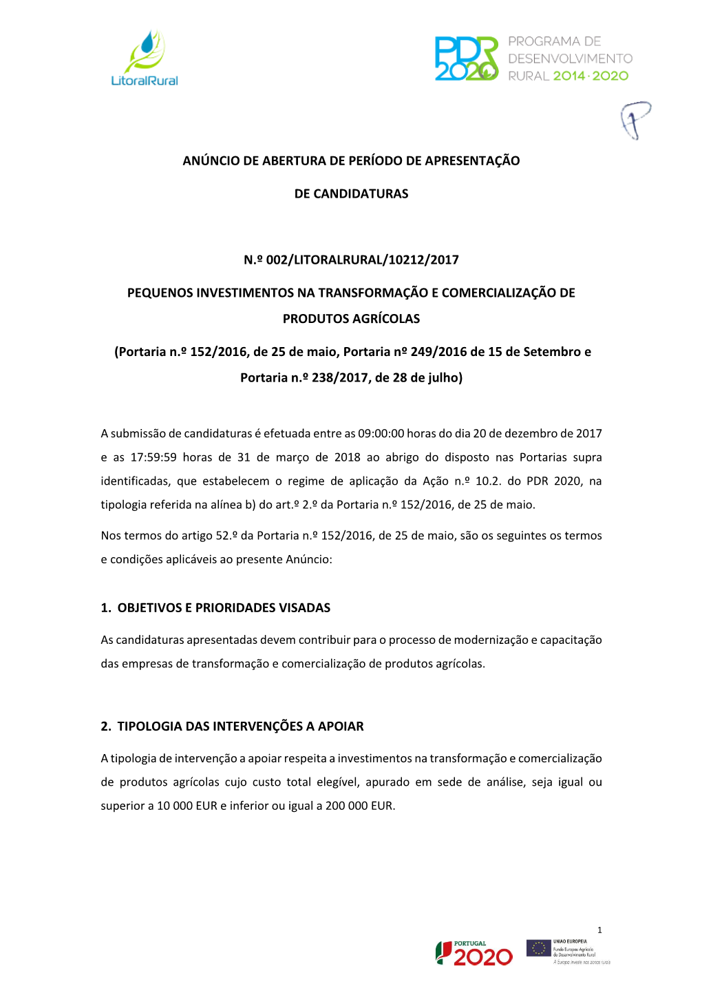 Aviso Para Apresentação De Pedidos De Apoio