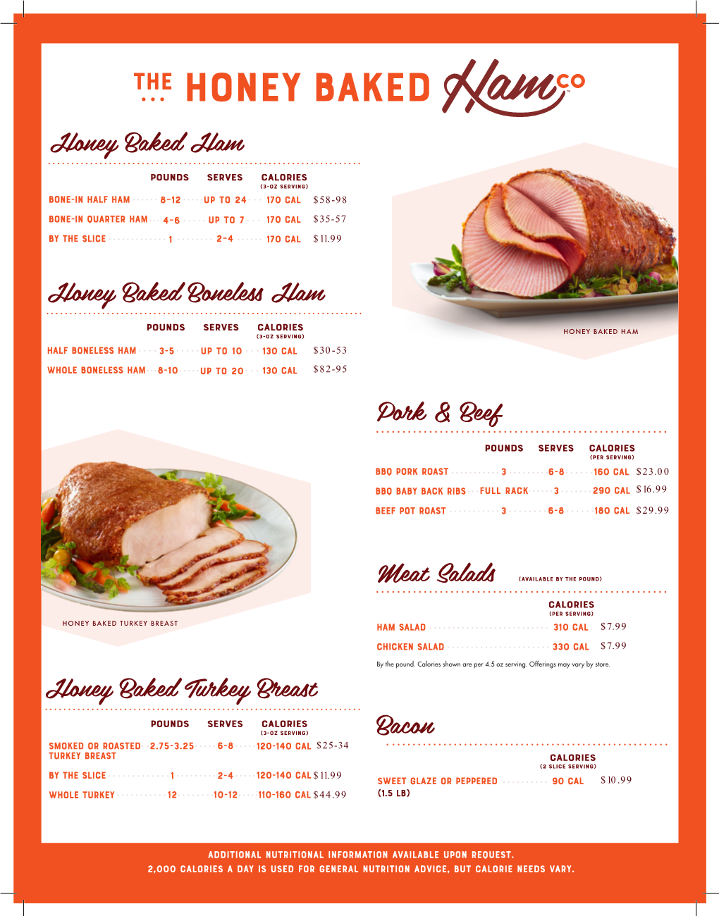 Honey Baked Ham Retail Menu