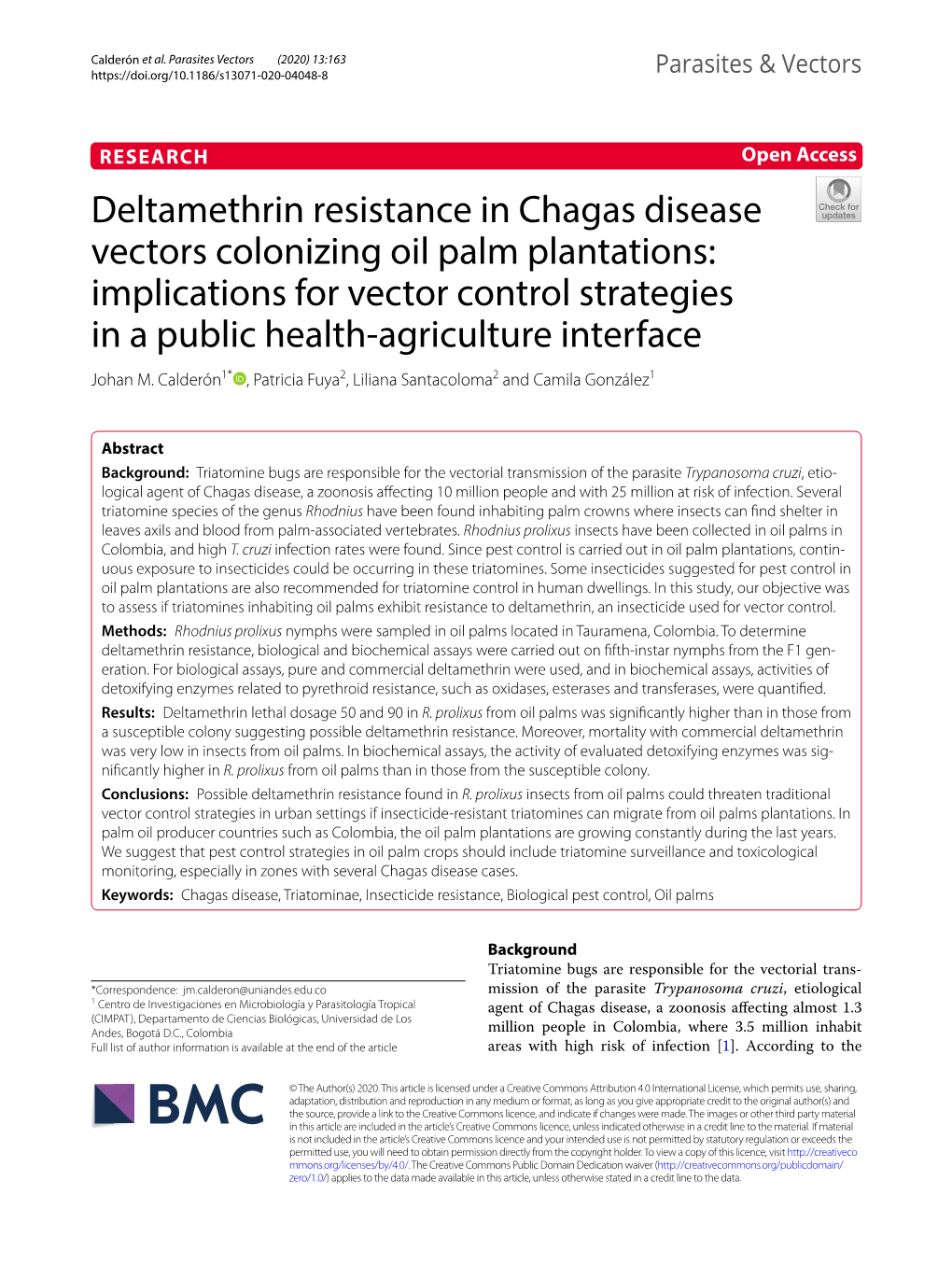 Deltamethrin Resistance in Chagas Disease Vectors Colonizing Oil Palm