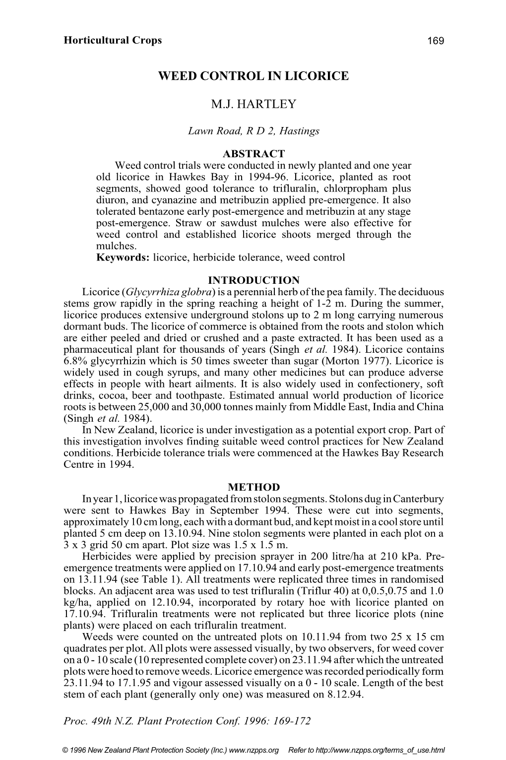 Weed Control in Licorice M.J. Hartley
