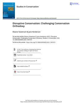 Disruptive Conservation: Challenging Conservation Orthodoxy