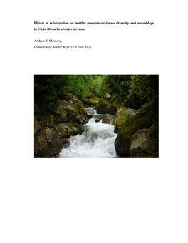 Effects of Reforestation on Benthic Macroinvertebrate Diversity and Assemblage in Costa Rican Headwater Streams