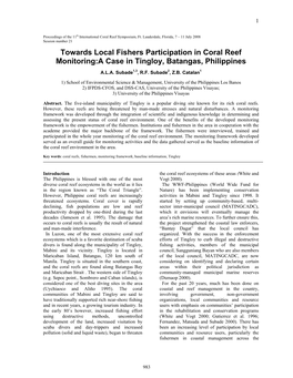 Towards Local Fishers Participation in Coral Reef Monitoring:A Case in Tingloy, Batangas, Philippines