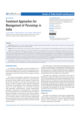 Treatment Approaches for Management of Poisonings in India
