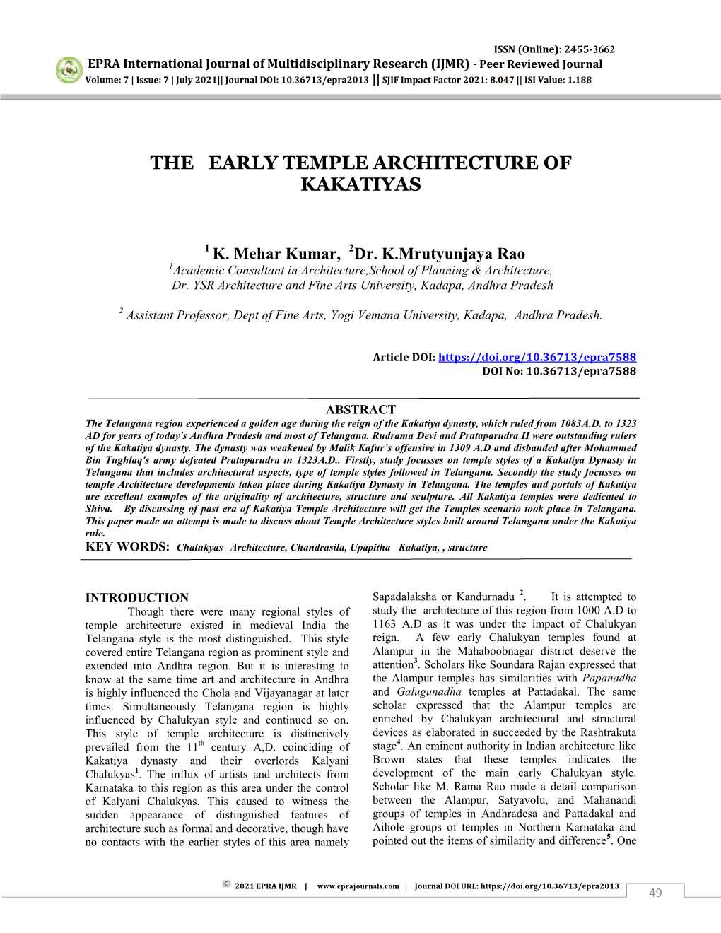 The Early Temple Architecture of Kakatiyas