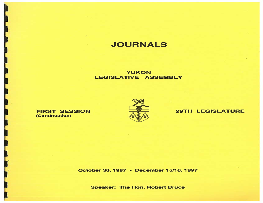 Journals of the Yukon Legislative Assembly First Session of the 29Th