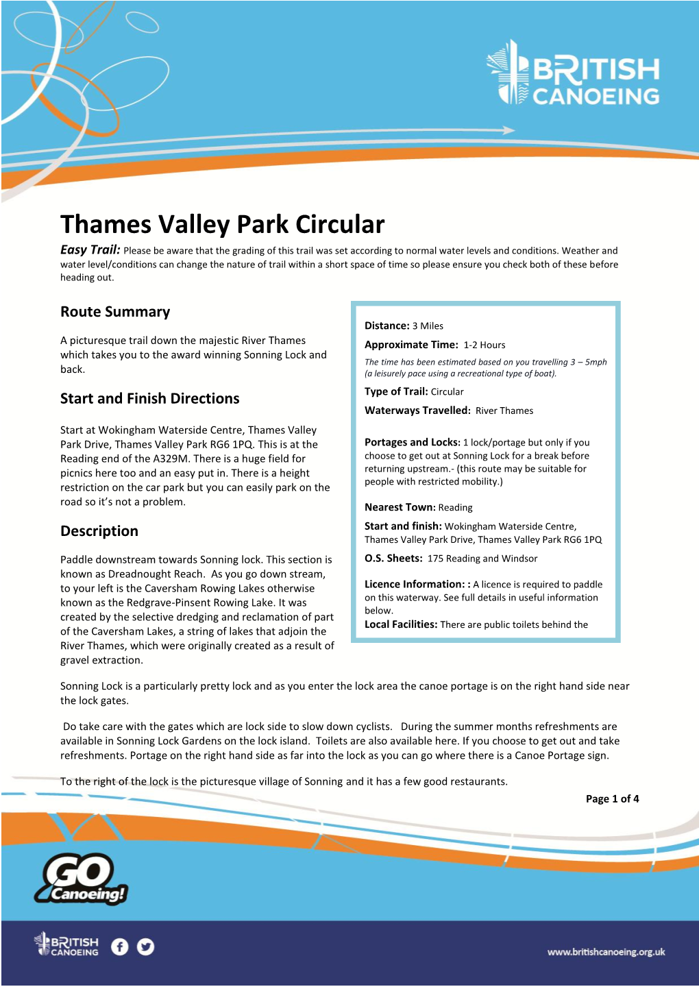 Thames Valley Park Circular Easy Trail: Please Be Aware That the Grading of This Trail Was Set According to Normal Water Levels and Conditions